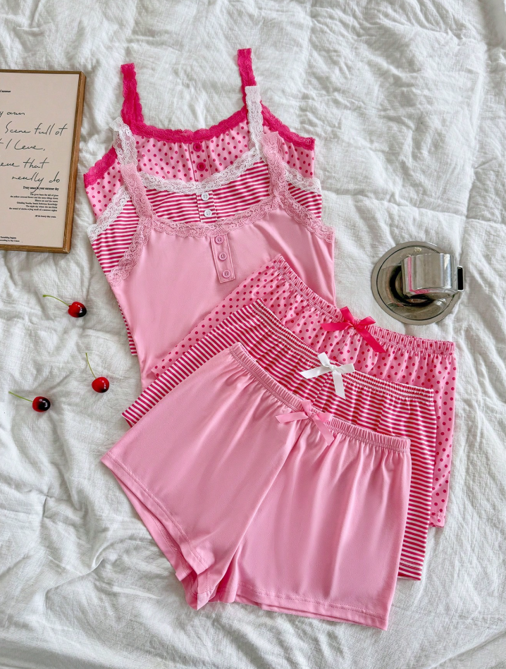 Lace Print Camisole & Shorts Pajama Set