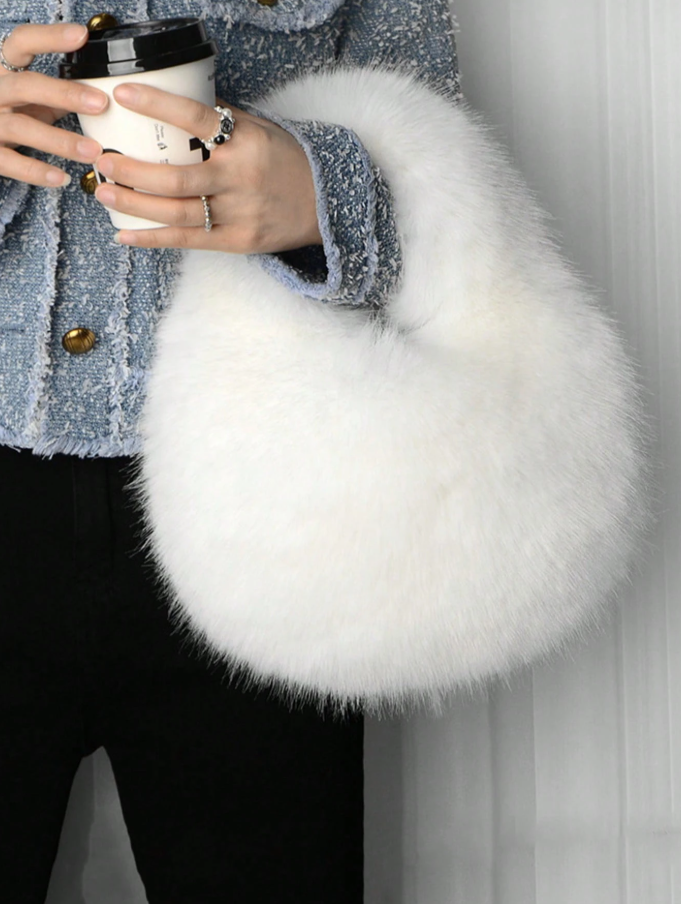 Solid Color Plush Dumpling Bag Simple Style Niche Design Faux Fox Fur Handbag 