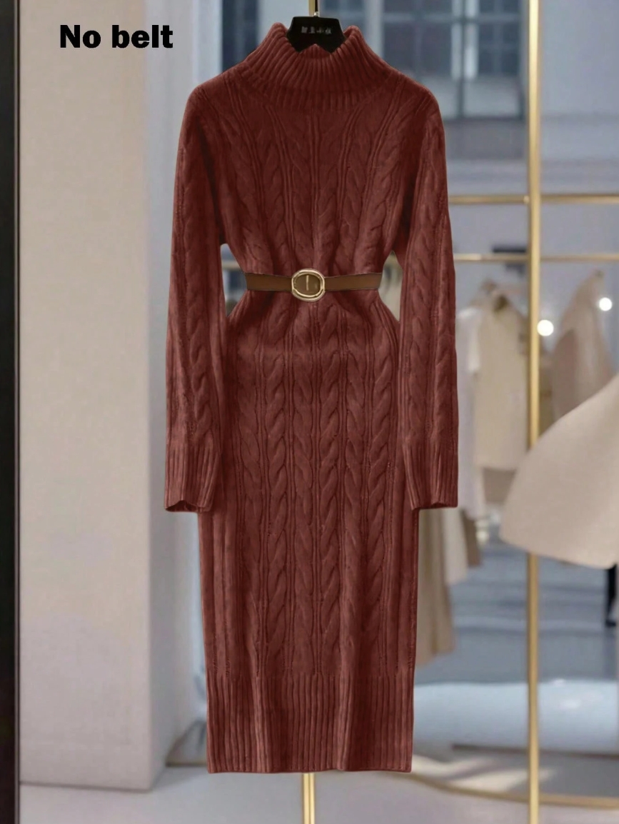 Casual High Neck Slim Fit Mid-Length Sweater Dress 