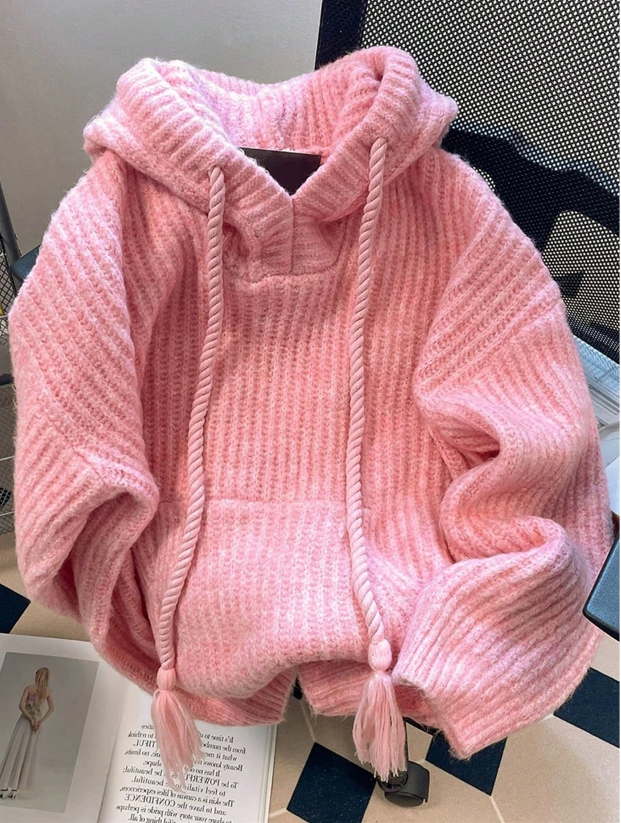 Solid Color Long Sleeve Hoodie Sweater With Pockets And Drawstring