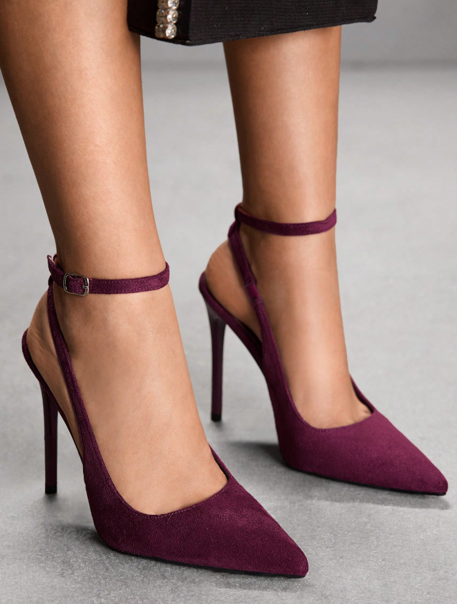 Women Shoes Women Pointed Stiletto Suede Ankle Strap