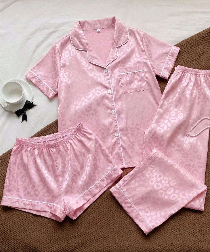 3-Piece Leopard Jacquard Pajama Set
