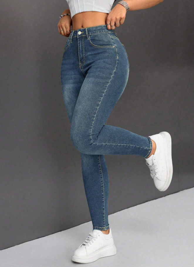 Women's Casual Everyday Distressed Slant Pocket Skinny Jeans