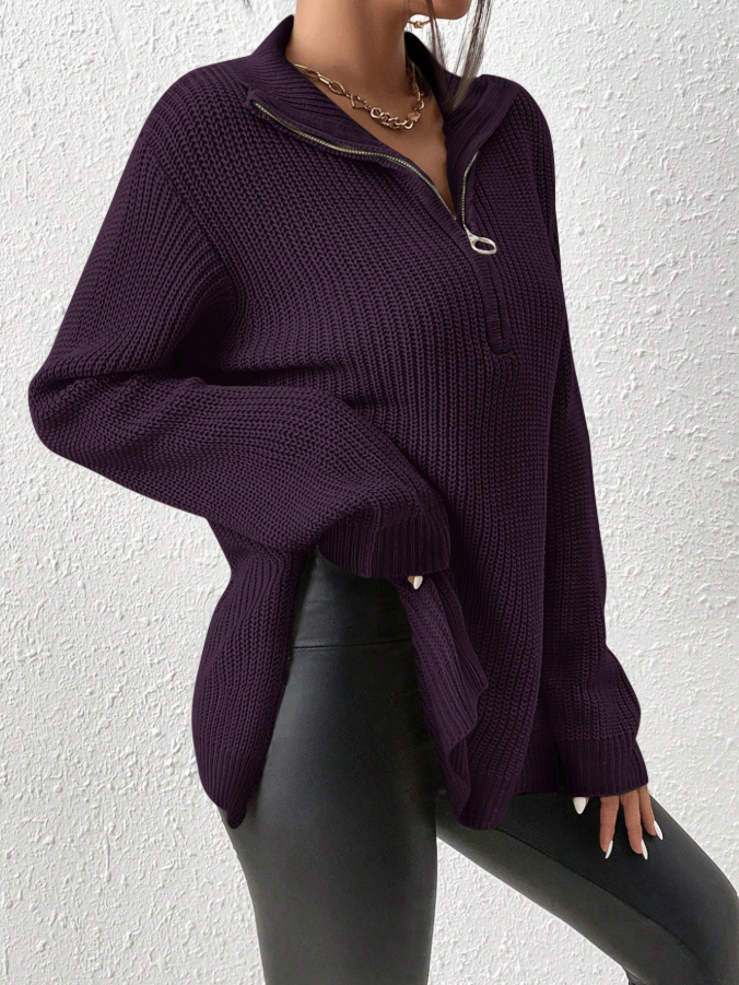Half Zip Drop Shoulder Grain Sweater 
