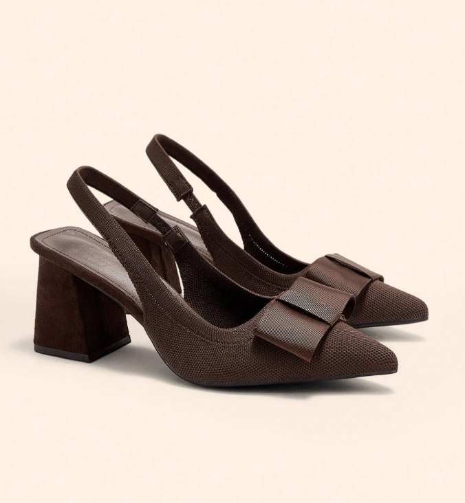 Women's Fashion Fabric Bow Pointed Toe Chunky Heel Pumps