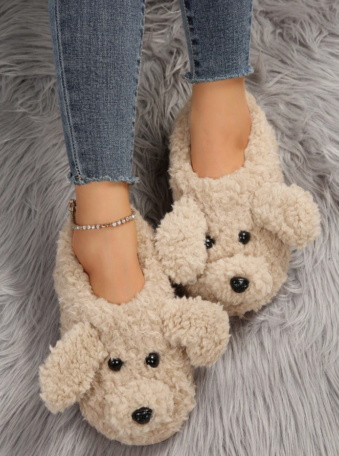 Women's Cartoon Dog Design Furry Novelty House Slippers