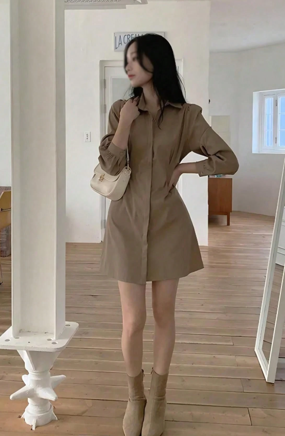 Front Button Waist Cinched Short Dress
