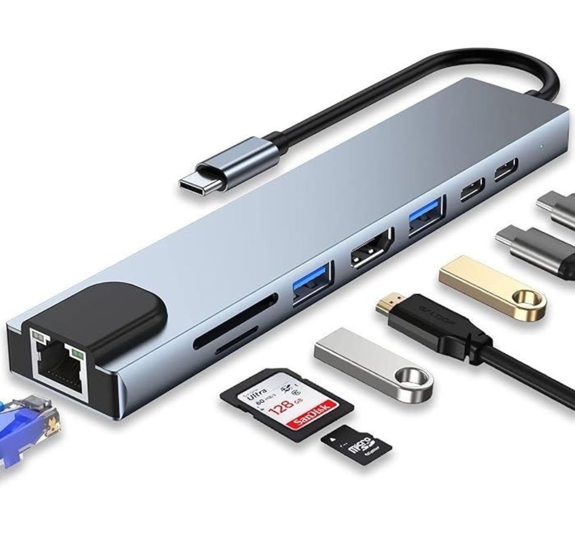 8 in 1 USB C/Type C Hub Compatible with Laptops & Other Type C Devices