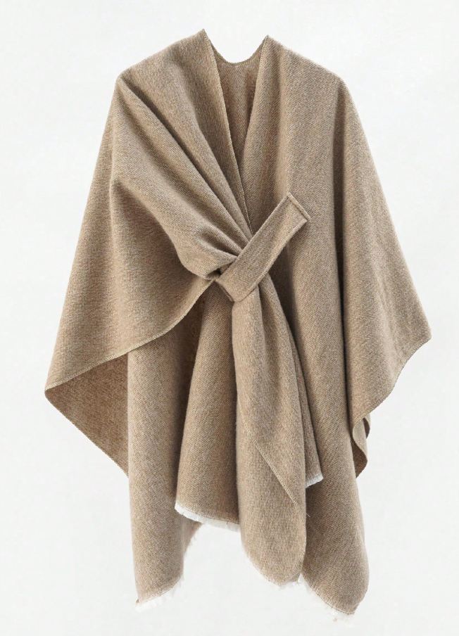 1pc Women's Minimalist Solid Color Fashion Buckle Shawl Travel Jacket