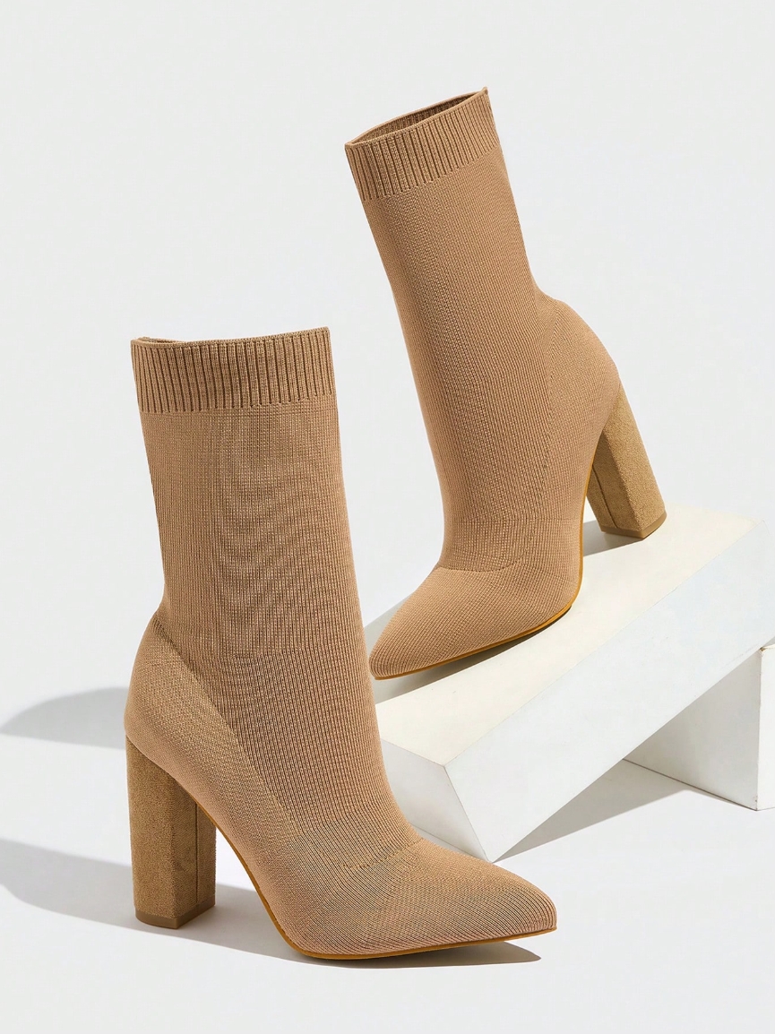 Women's Pointed Toe Chunky High Heel Elastic Ankle Boots