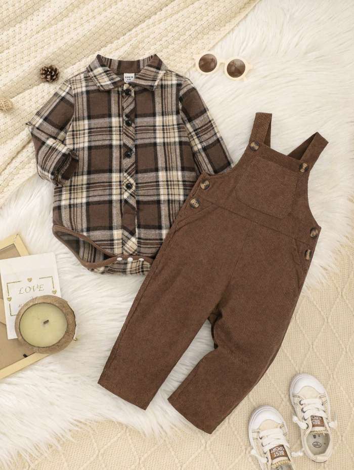 2pcs Toddler Infant Baby Boy Corduroy Bib Overalls Set 