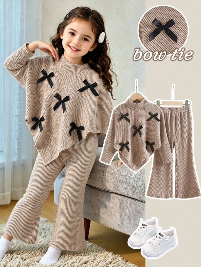 Girls' 2-Piece Knit Bow Outfit Set