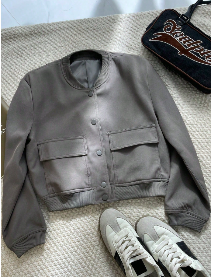 Oversized 90s Streetwear Flap Pocket Button Baseball Collar Loose Fit Bomber Jacket