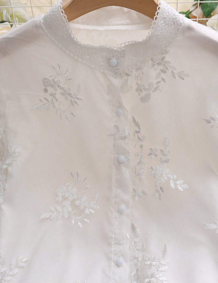Lace Embroidered Bell-Sleeve Blouse