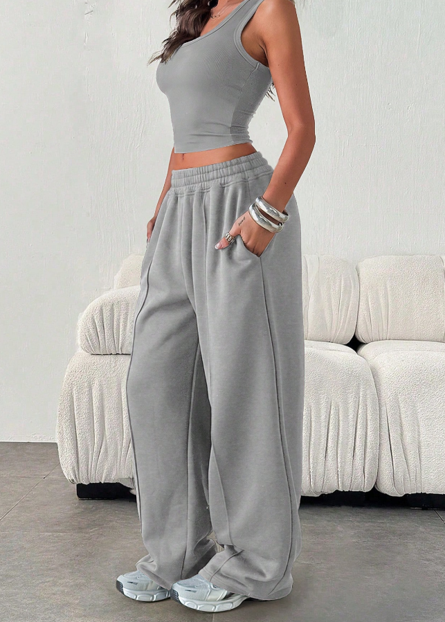 Women's Casual Loose Simple Solid Color Elastic Waist Sweatpants Winter