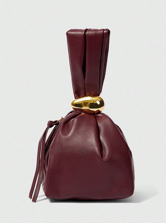 1pc Solid Color PU Leather Handbag For Women, Personalized Mini Cloud Pleated Bag With Metal Decor Zipper Closure