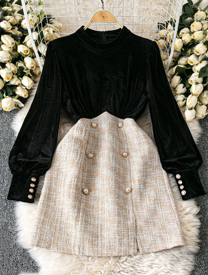 Long Sleeve Velvet Elegant Design Dress 