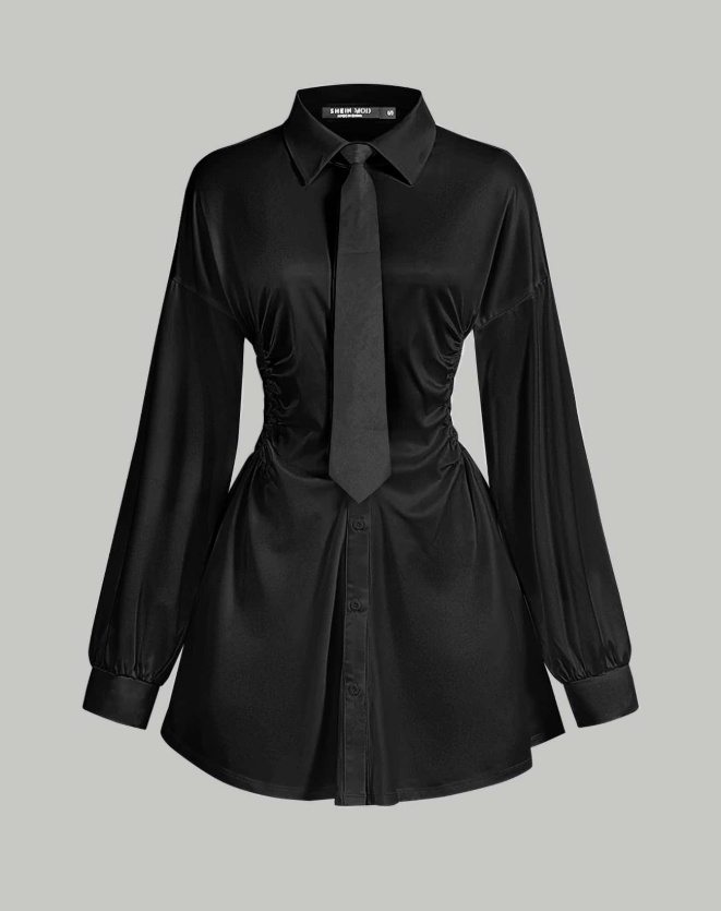 Black Shirt Dress With Necktie