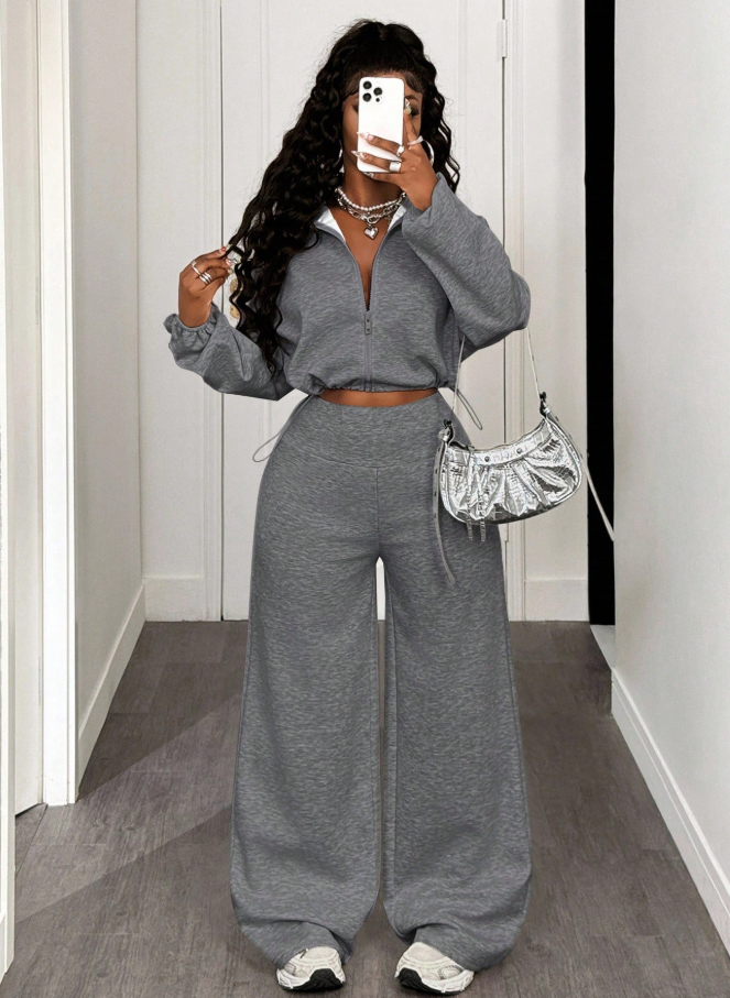Women's Casual Solid Color Top And Pants 2 Pieces Set