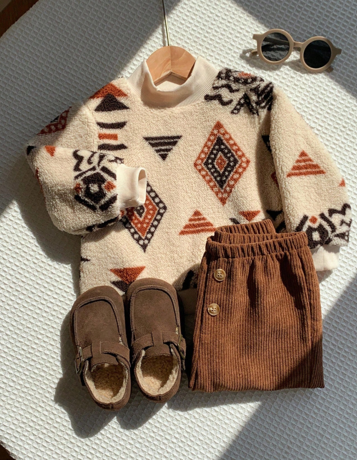2pcs/Set Baby Boy Thermal Lined Sweatshirt And Jogger Pants