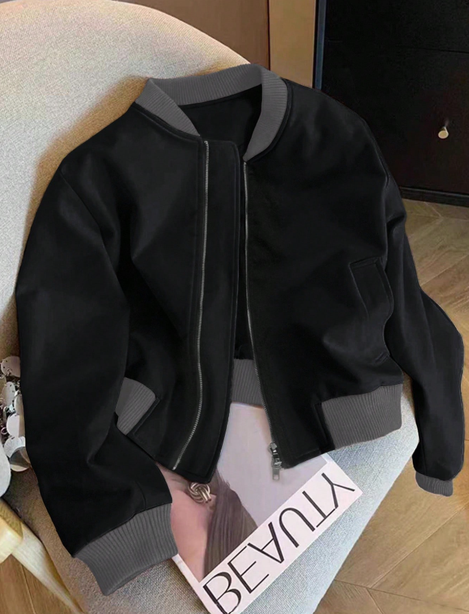  Women's Casual Solid Color Zip-Up Jacket