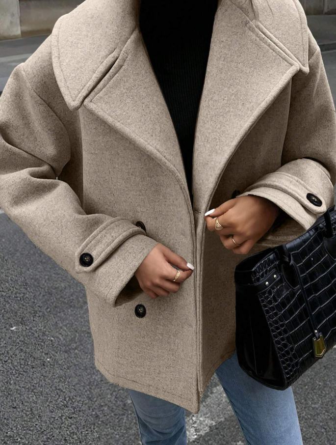 Women Casual Lapel Collar Dropped Shoulder Loose Mid-Length Coat,