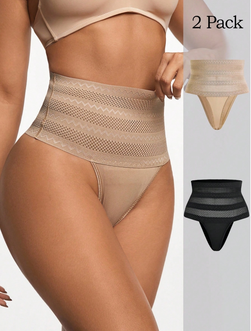 2pcs Women High Waist Breathable Slimming Solid Color Shapewear Set