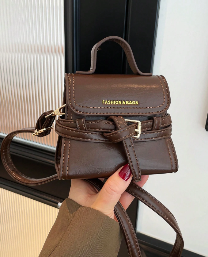Fashionable Retro Solid Color Tie-Up Design PU Leather Mini Handbag