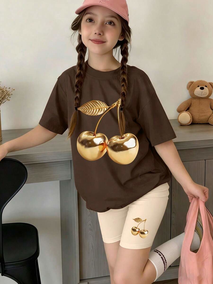 2pcs/Set Cute Cartoon Print T-Shirt And Shorts