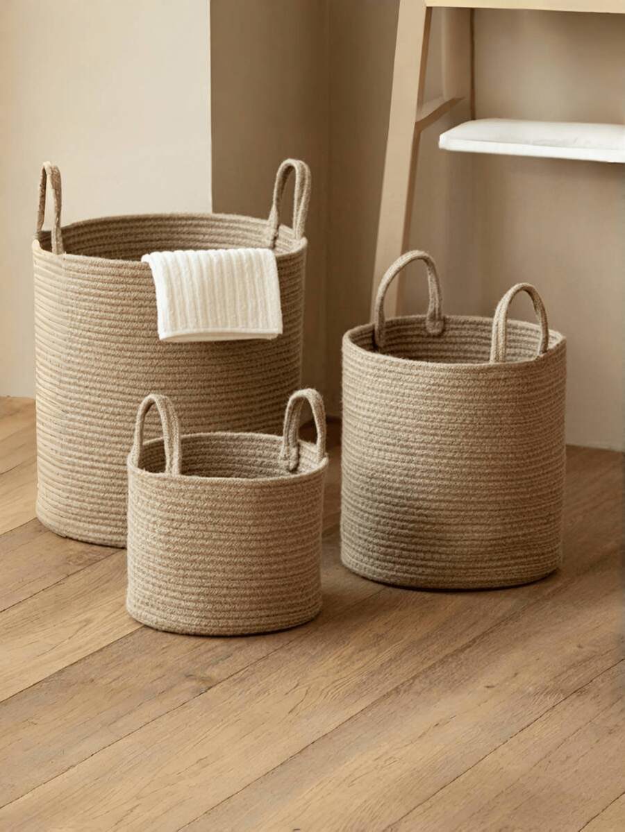1pc Foldable Handwoven Laundry Basket With Handle