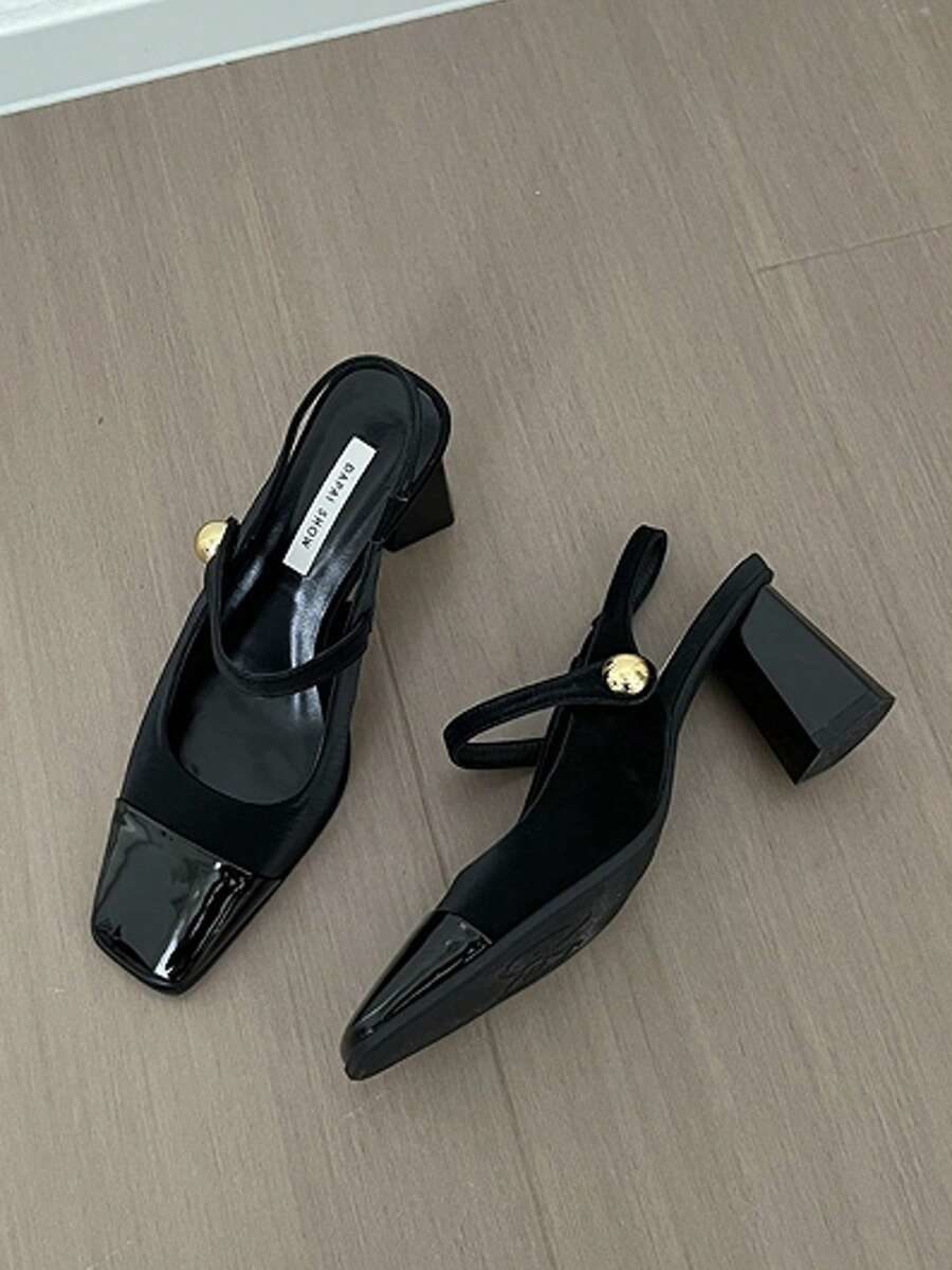 Vintage Square Toe French Style High Heel Sandals