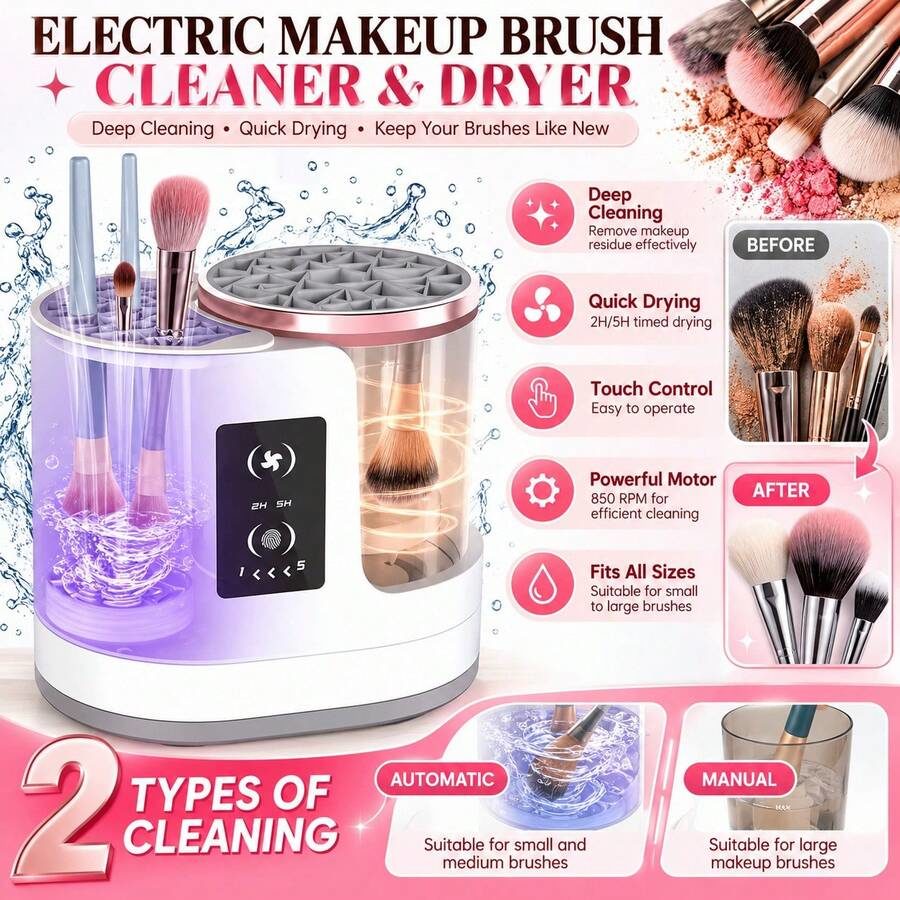 Three-In-One Auto Makeup Brush Cleaning & Drying Device