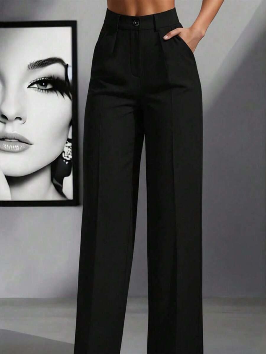 Women's Fashionable High-Waisted Straight Leg Wide-Leg Minimalist Casual Pants