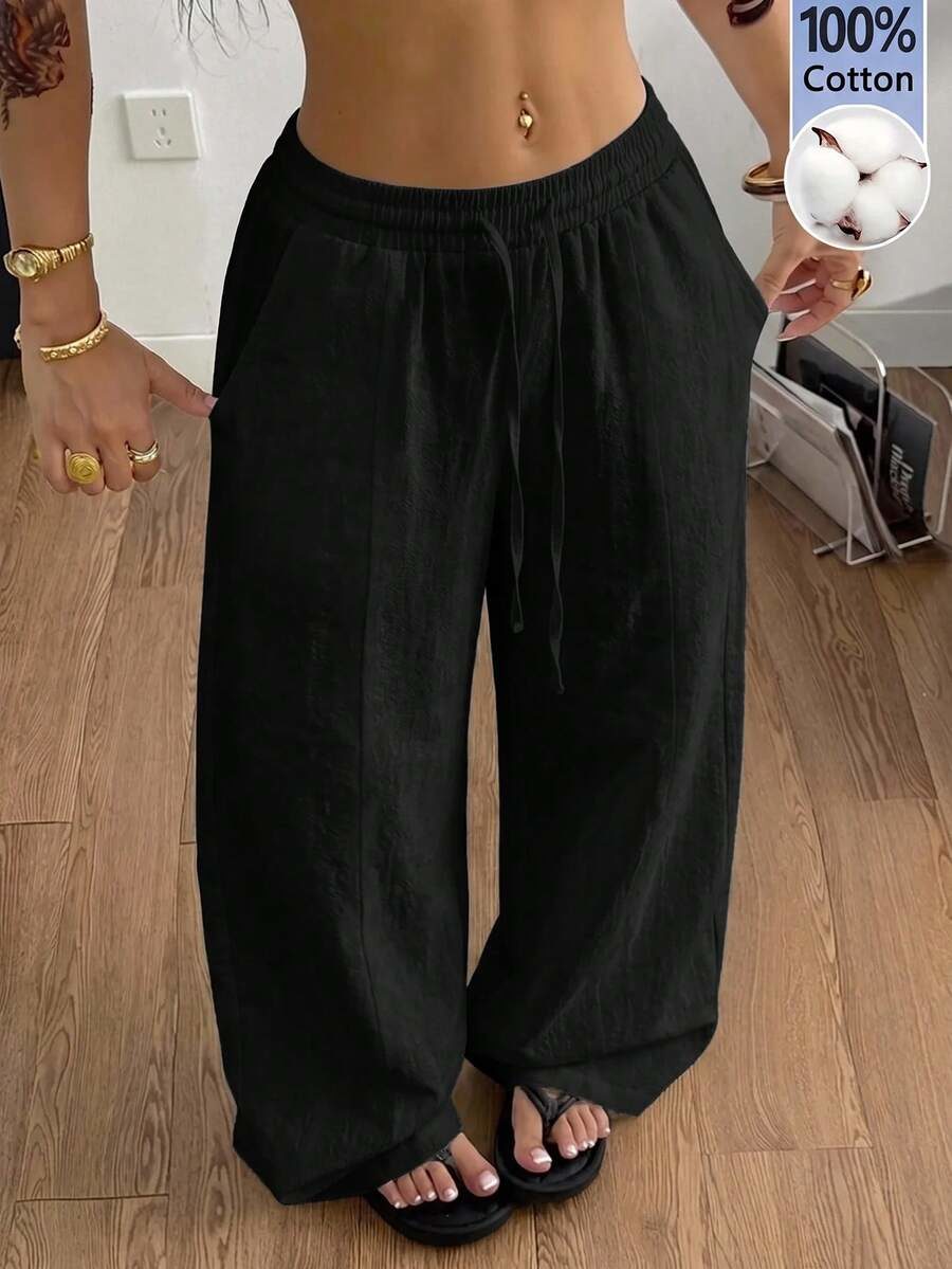 Women's Solid Color Casual Versatile Long Pants Vacation Home Black Summer