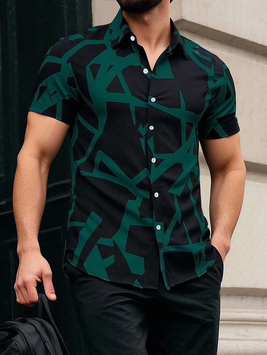 Men's Casual Daily Full Print Front Button Short Sleeve Shirt