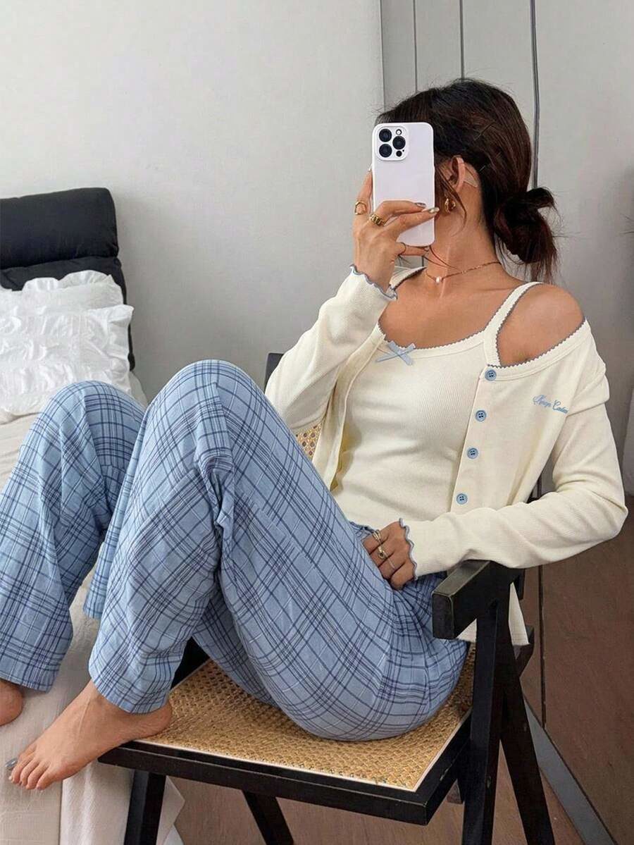 3pcs Set Women's Pajama Set With Camisole