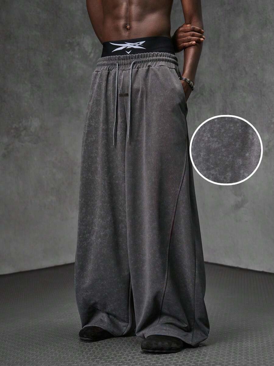 Men's Fit Standard Size Sweatpants Solid Grey With Elastic Waist Baggy Pants