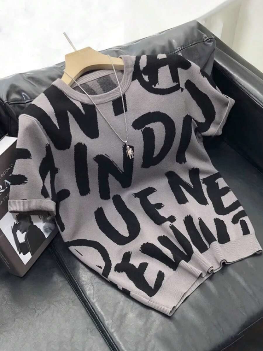 Men's Letter Print Casual Daily Knit Top