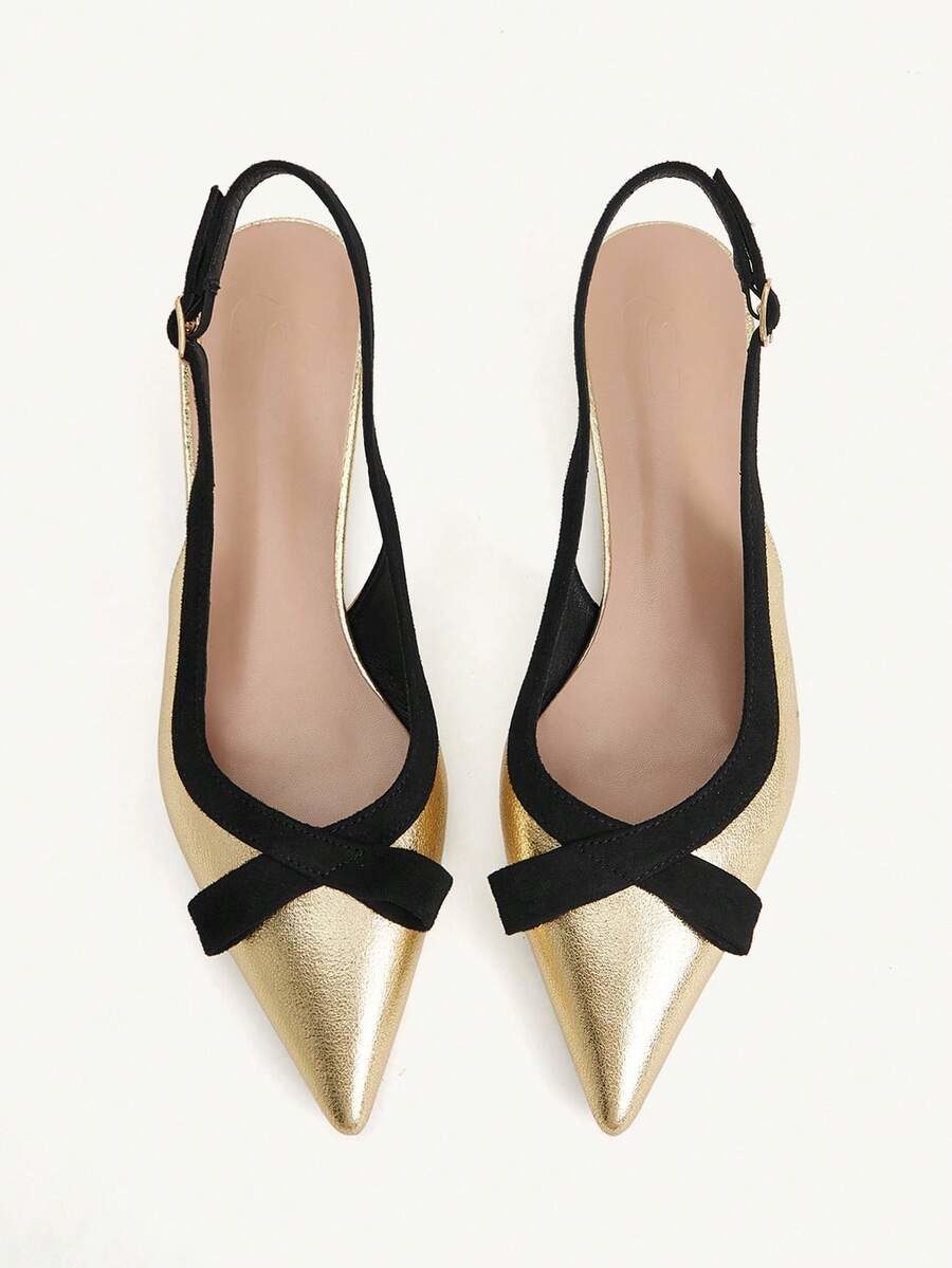Elegant Oil Wax Leather Flat Bottom Exposed Heel Shoes