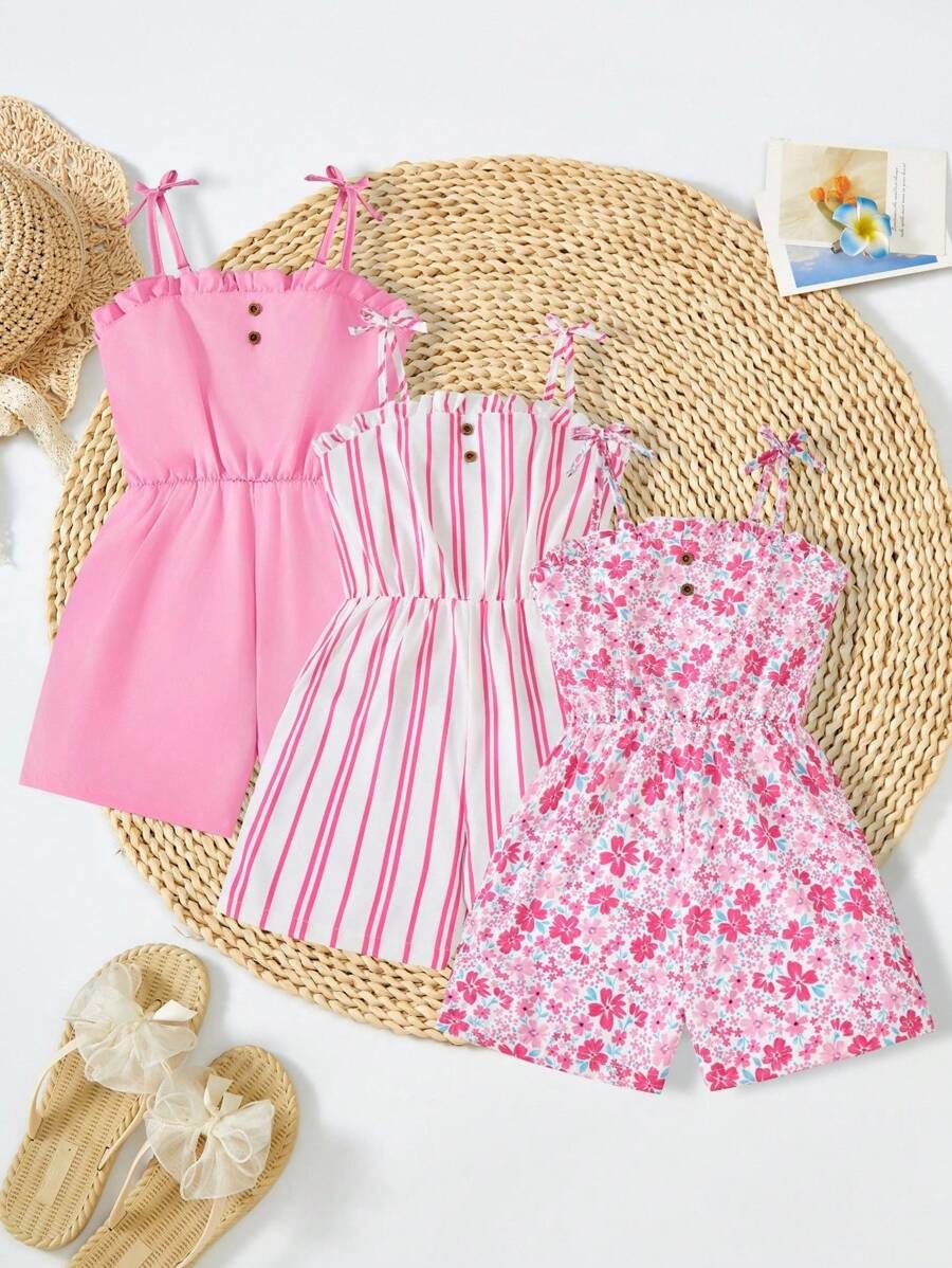 Tween Girls Casual Back To School Beach Floral Striped Romper /Set