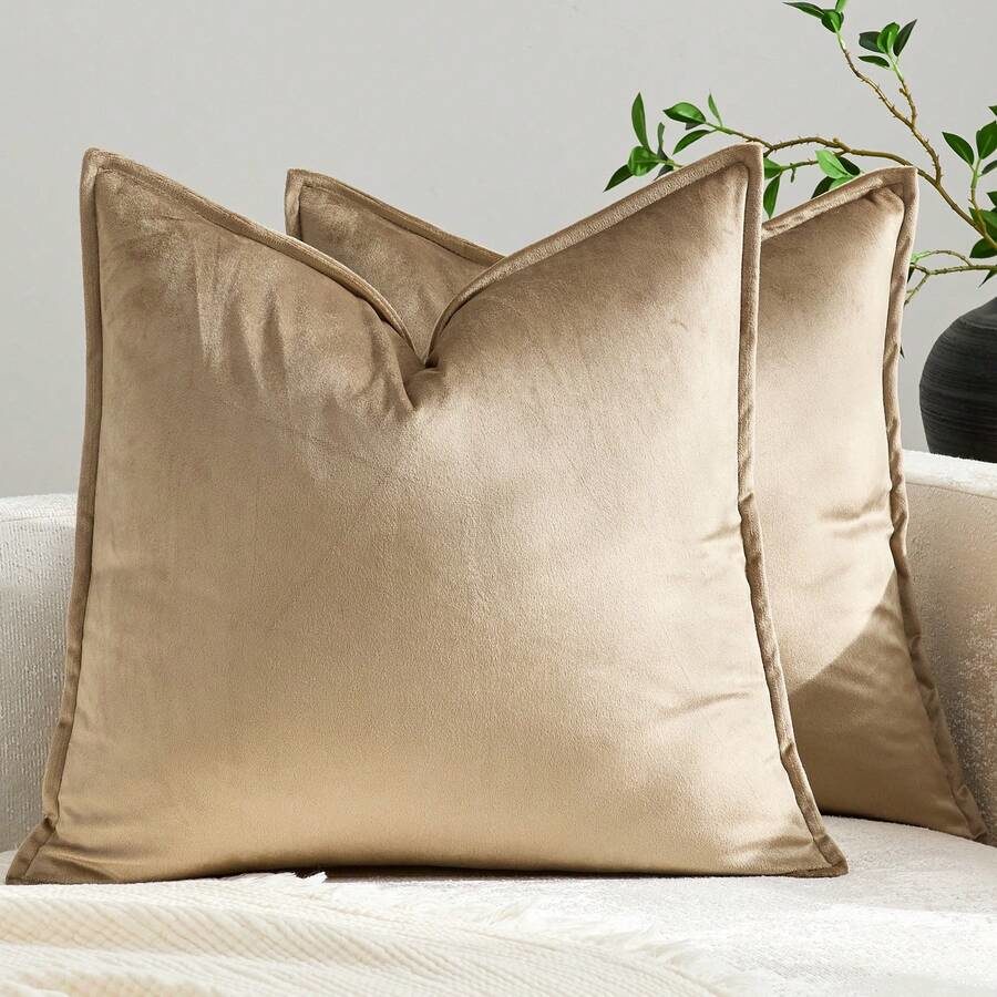 1pc Velvet Trimmed Decorative Pillow Cover Square Cushion Case For Sofa Bedroom Car 18x 18 Inch 45x 45cm