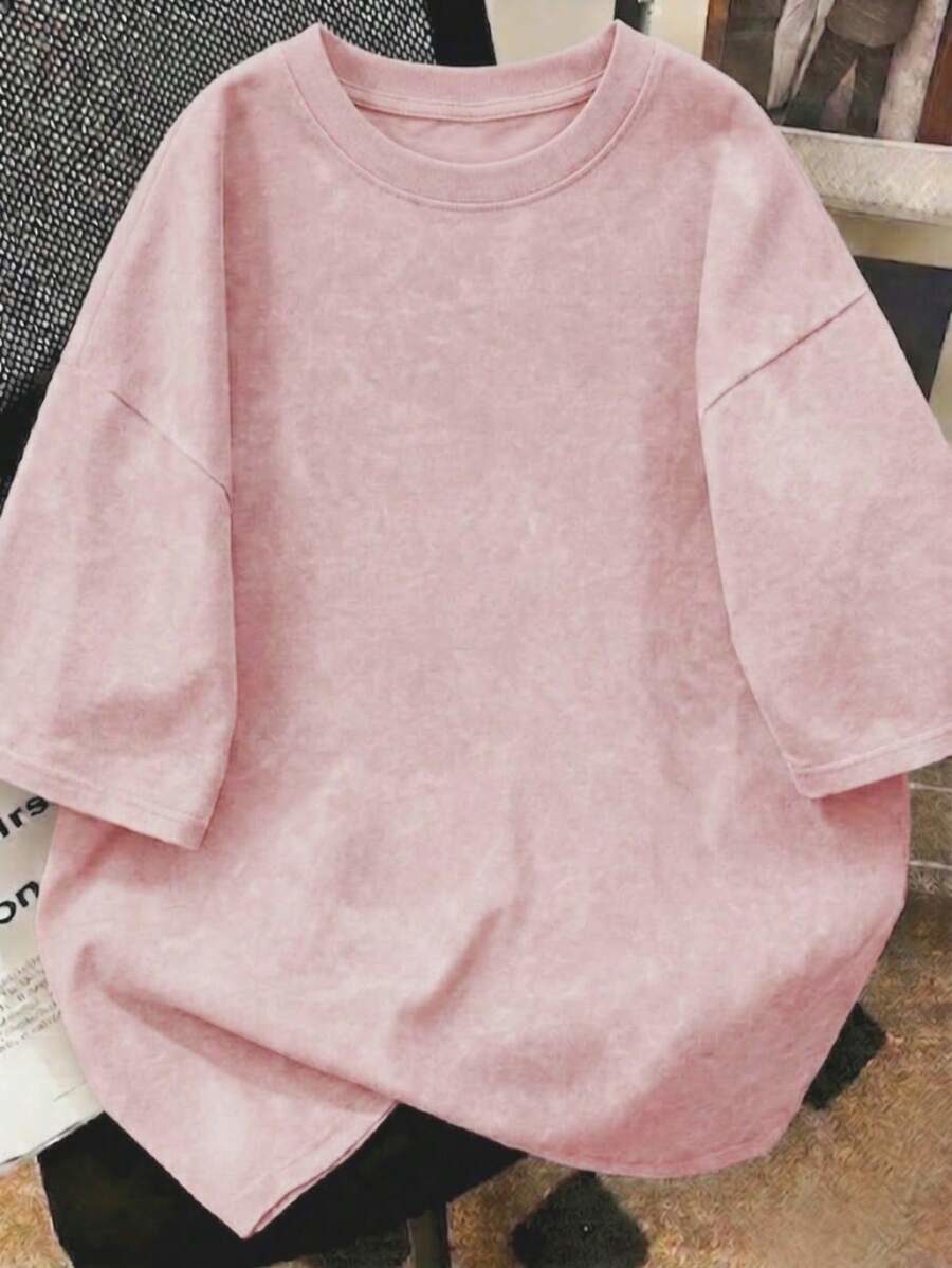 1pc Women's Fashion Summer Round Neck Loose Casual Short Sleeve T-Shirt Top