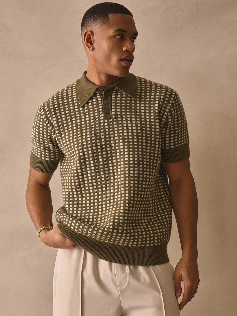Style Relaxed Fit Short Sleeve Slight Crop Collared Polo Knit Shirt Style Top