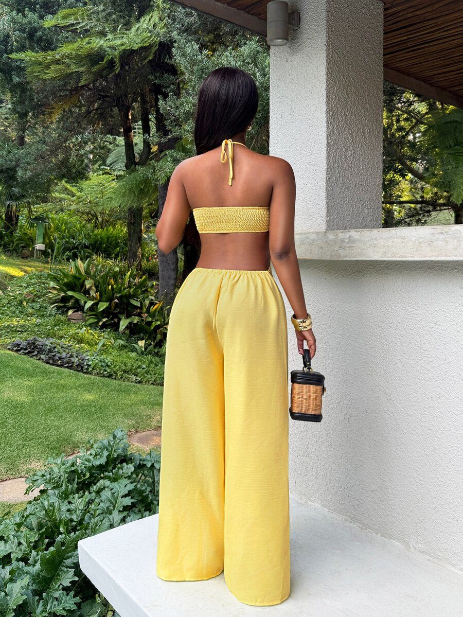 Women's Piece Outfit Outfits Boho Tropical Knitted Fabric Wide Leg Pants Suit