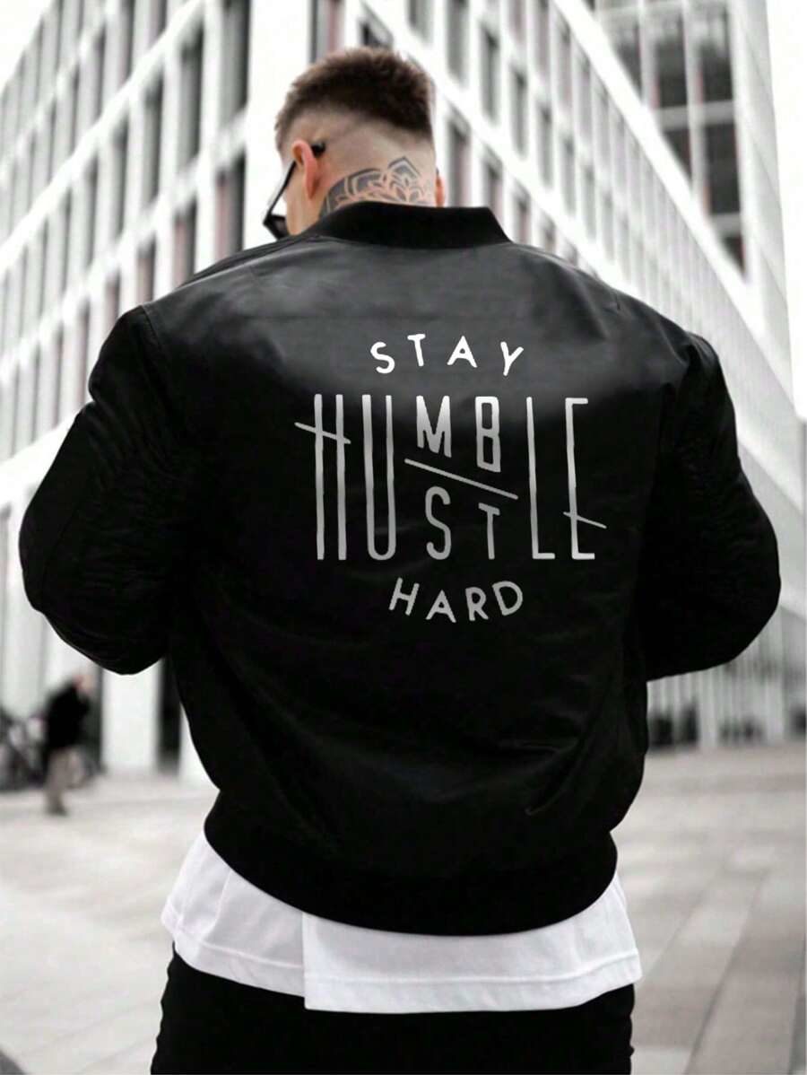 Men's Letter Print Casual Rave Baseball Jacket