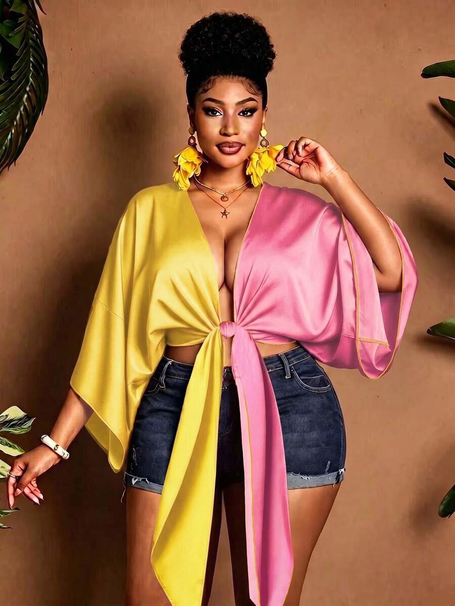 Plus Size Women's Colorblock Street Style Daily Commute Loose Cardigan Top