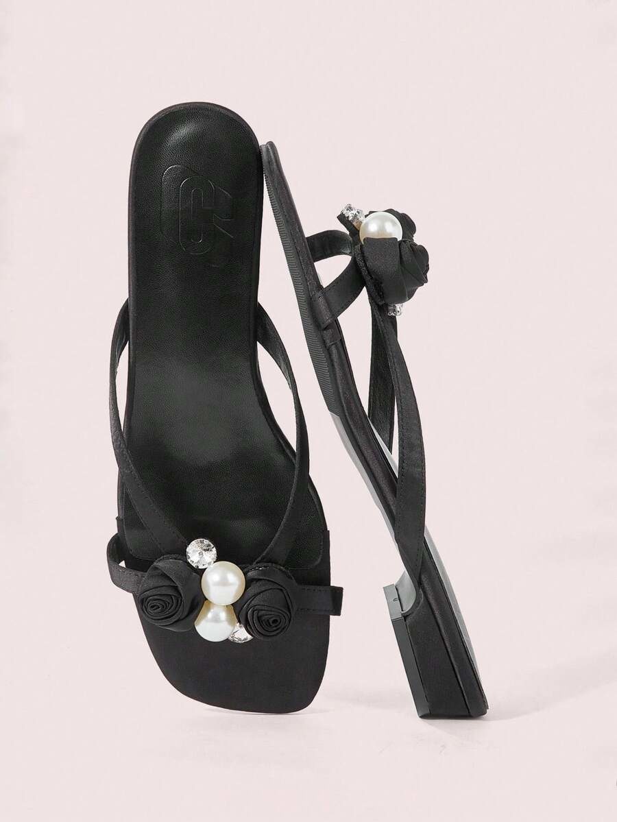 Women's Elegant Square Toe Low Heel Satin Lace-Up Sandals