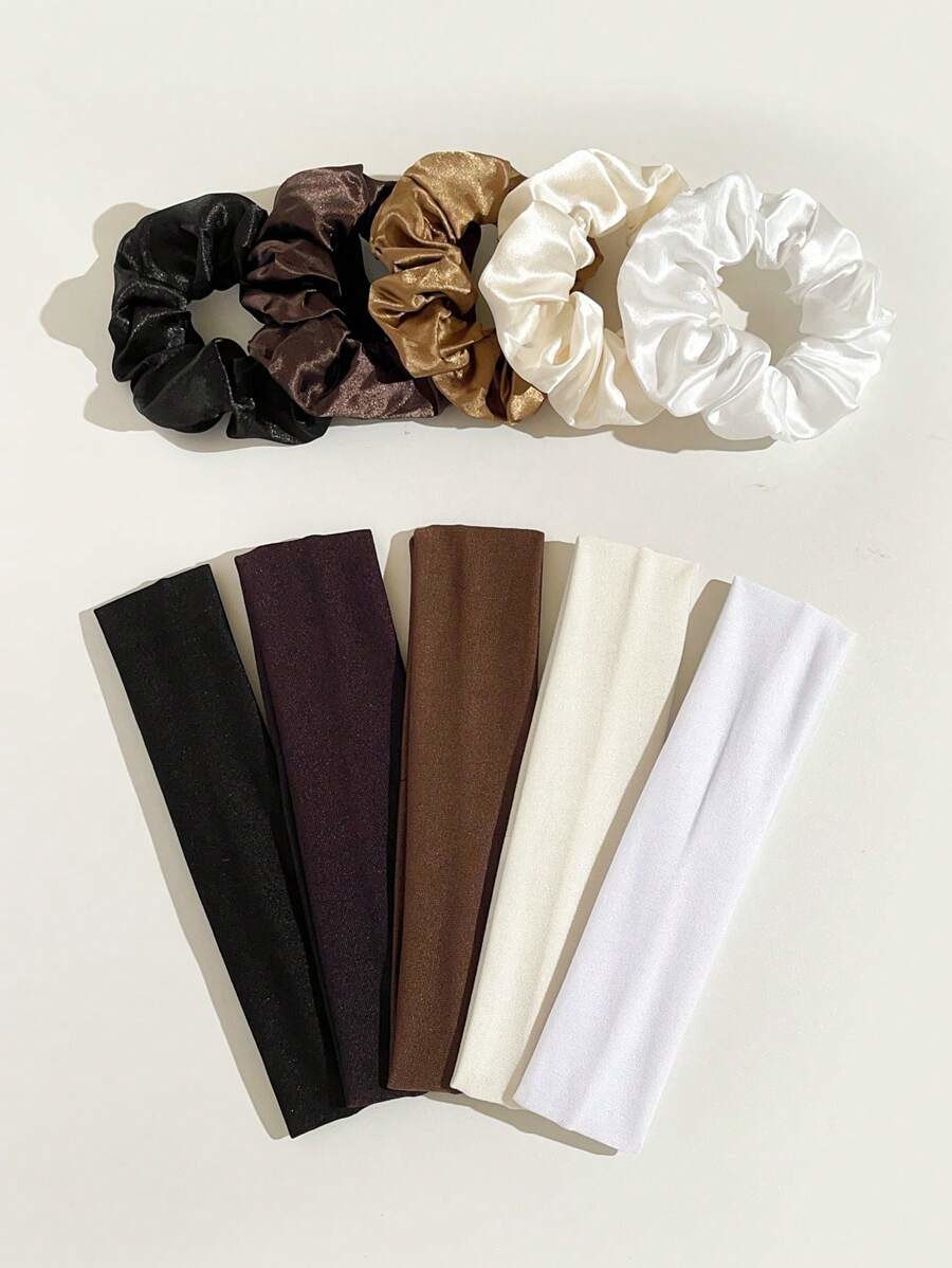 10pcs Solid Color Minimalist Sports Vintage Fashion Breathable Sweat-Absorbing Hair Accessories.