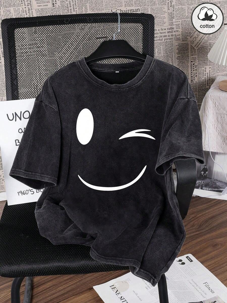 Cotton Summer Women's Funny Graphic "Face" Print Hiphop T-Shirt