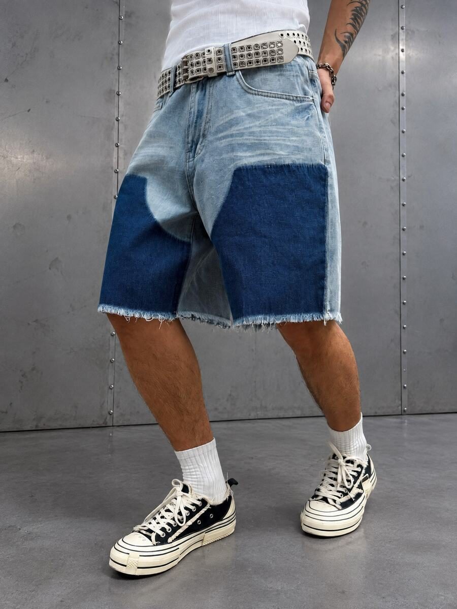 Men's Summer Grey Frayed Hem Denim Shorts,